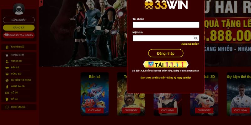 Lưu trình đăng nhập 33Win tại trang chủ